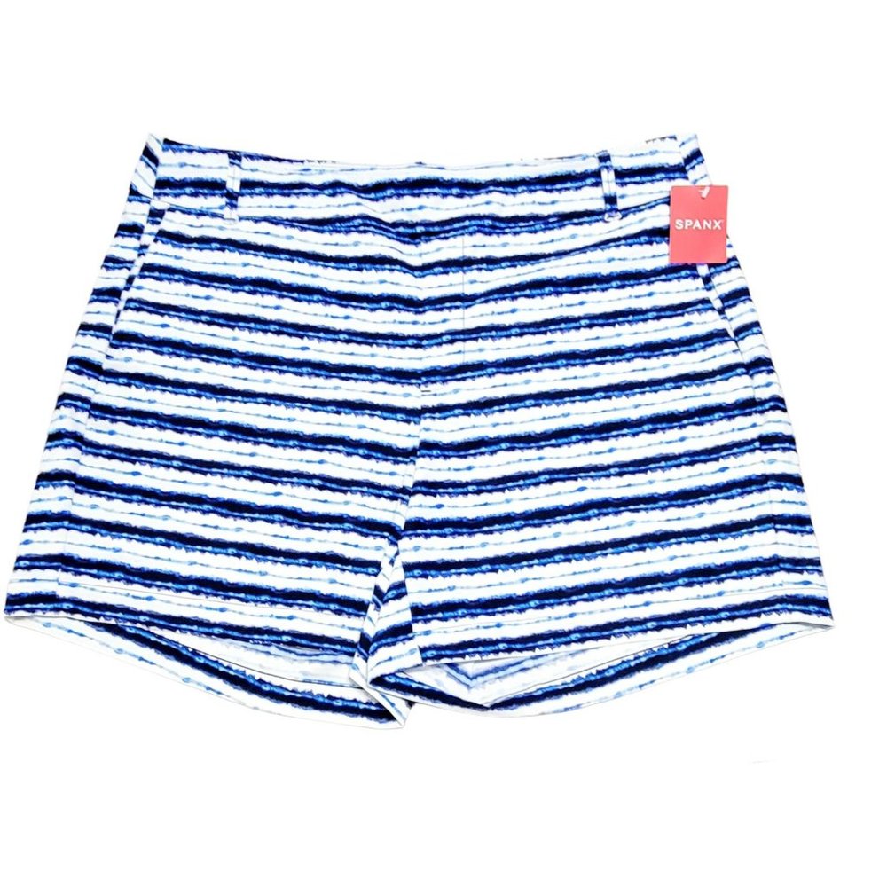 Spanx Womens Blue White Painted Striped Sunshine Shorts 6" Pull On Size XL NWT‎